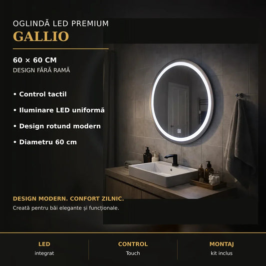 Oglindă LED Gallio Ø60 cm – imagine premium