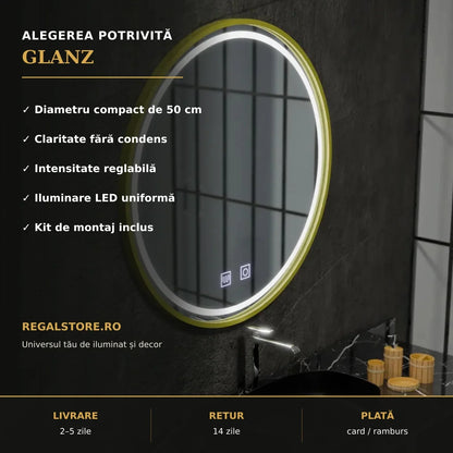 Oglindă LED Glanz Ø50 cm – beneficii principale