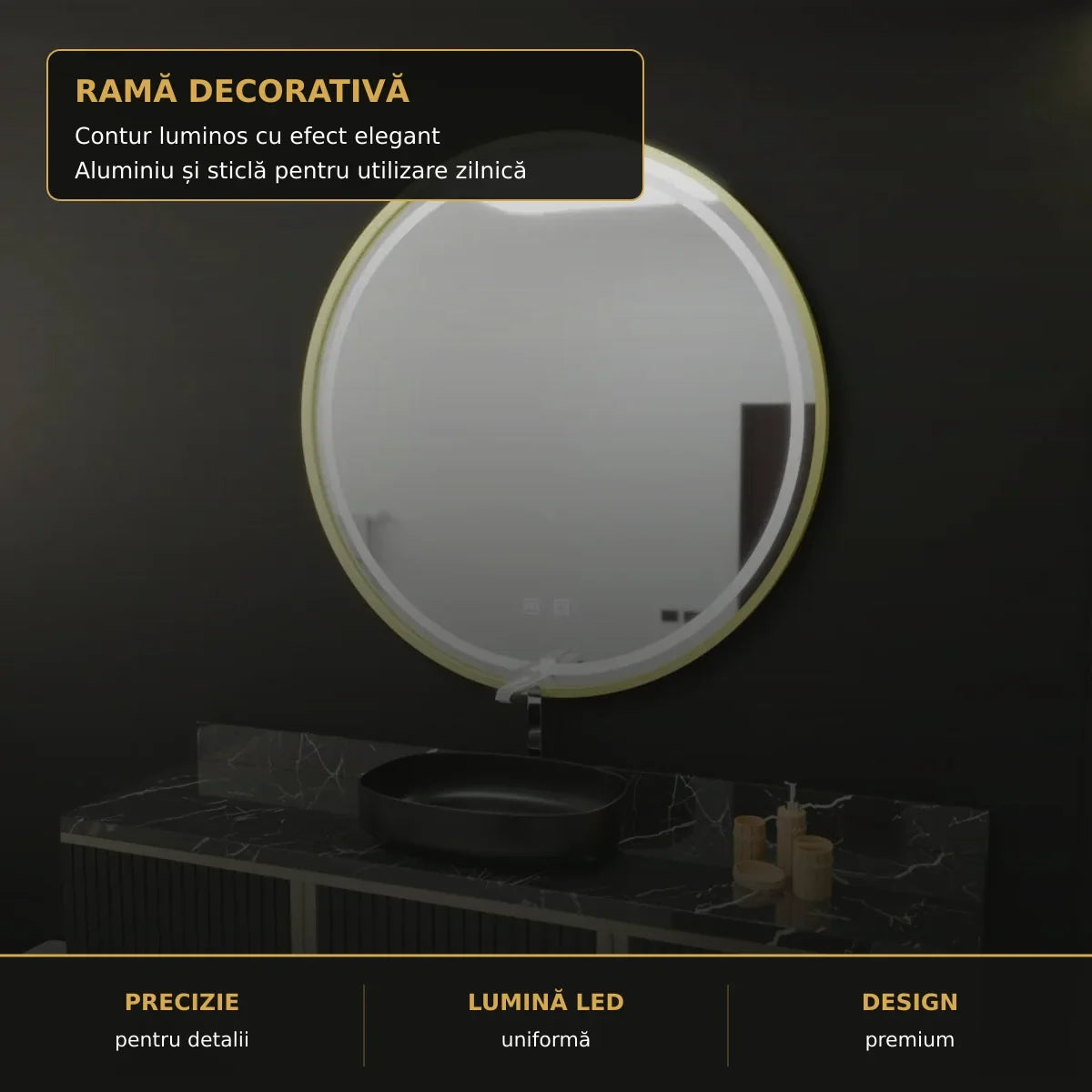 Oglindă LED Glanz Ø50 cm – detaliu premium