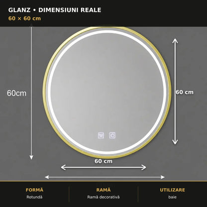 Dimensiuni oglindă LED Glanz 60x60 cm