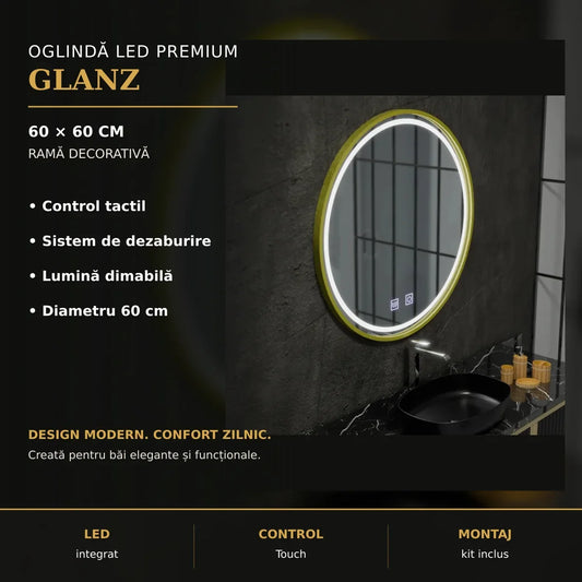 Oglindă LED Glanz Ø60 cm – imagine premium