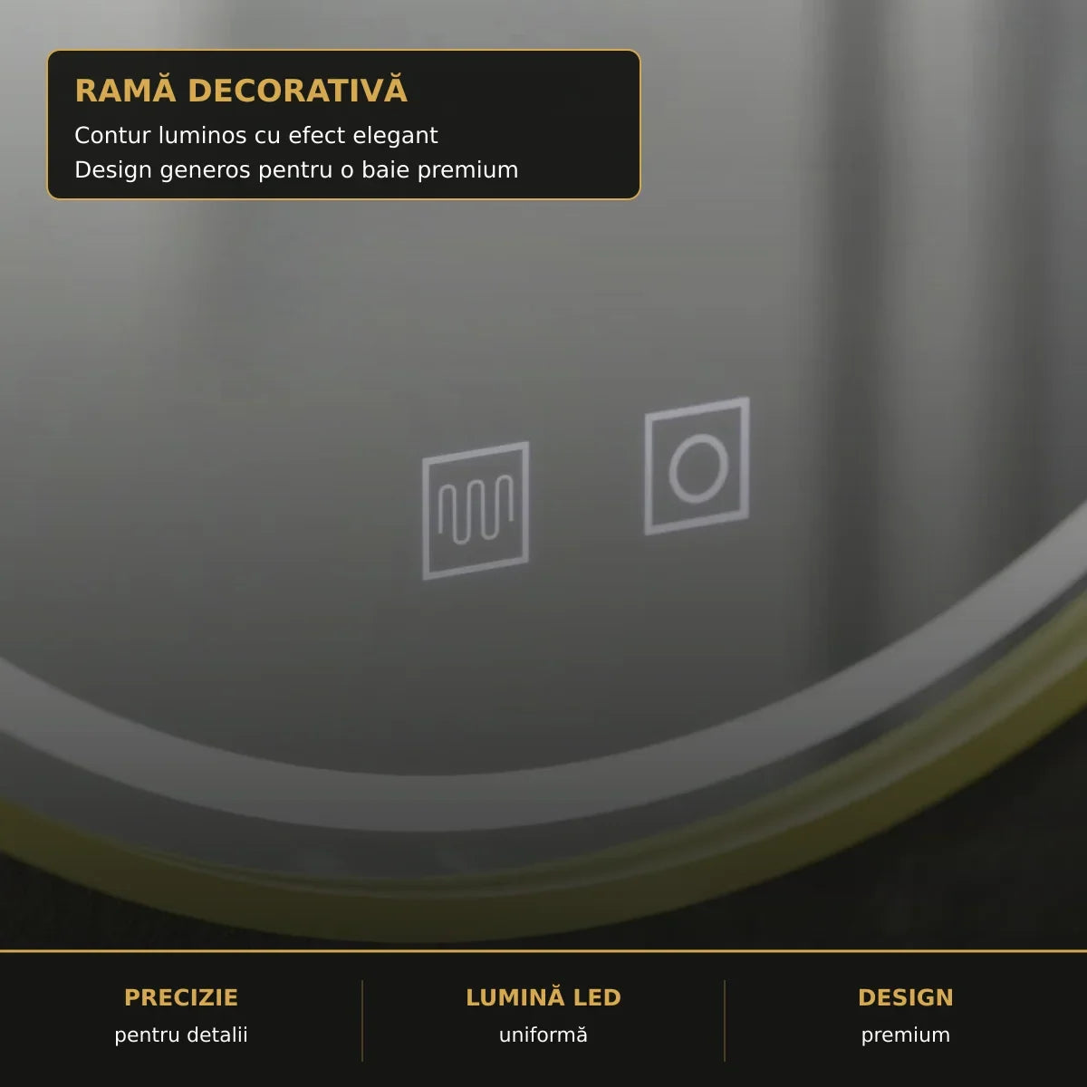 Oglindă LED Glanz Ø80 cm – detaliu premium