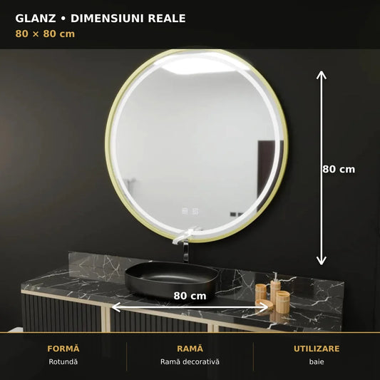 Oglindă LED Glanz Ø80 cm – dimensiuni și format