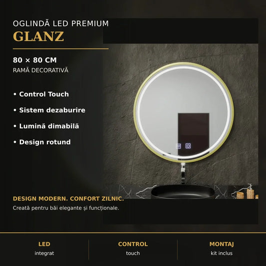 Oglindă LED Glanz Ø80 cm – imagine premium