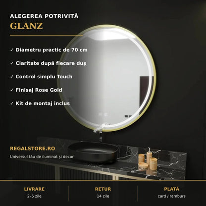 Oglindă LED Glanz Ø70 cm – beneficii principale