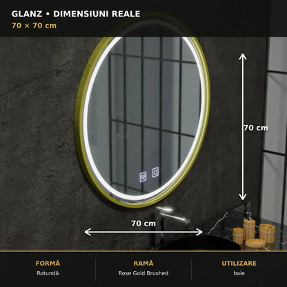 Oglindă LED Glanz Ø70 cm – dimensiuni și format