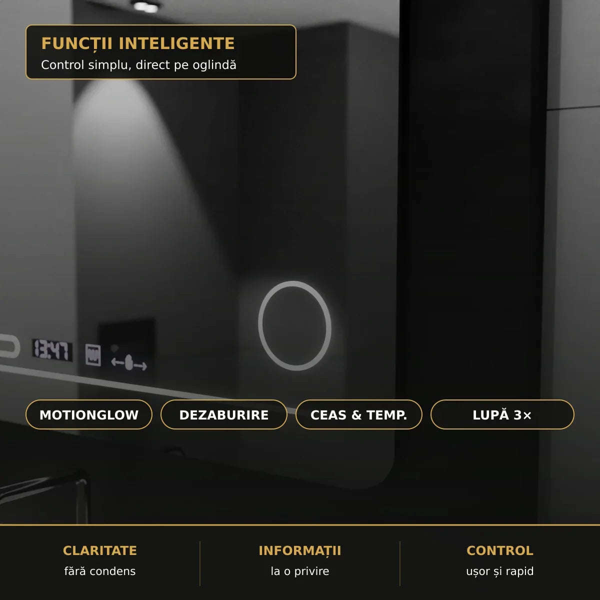Oglindă LED Harmonie 80x60 cm – funcții inteligente
