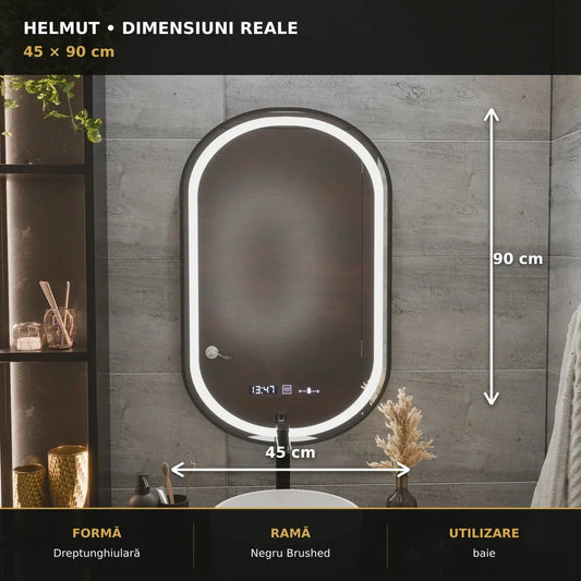 Oglindă LED Helmut 45x90 cm – dimensiuni și format