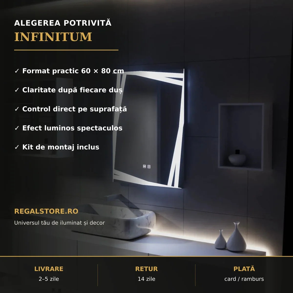 Oglindă LED Infinitum 60x80 cm – beneficii principale