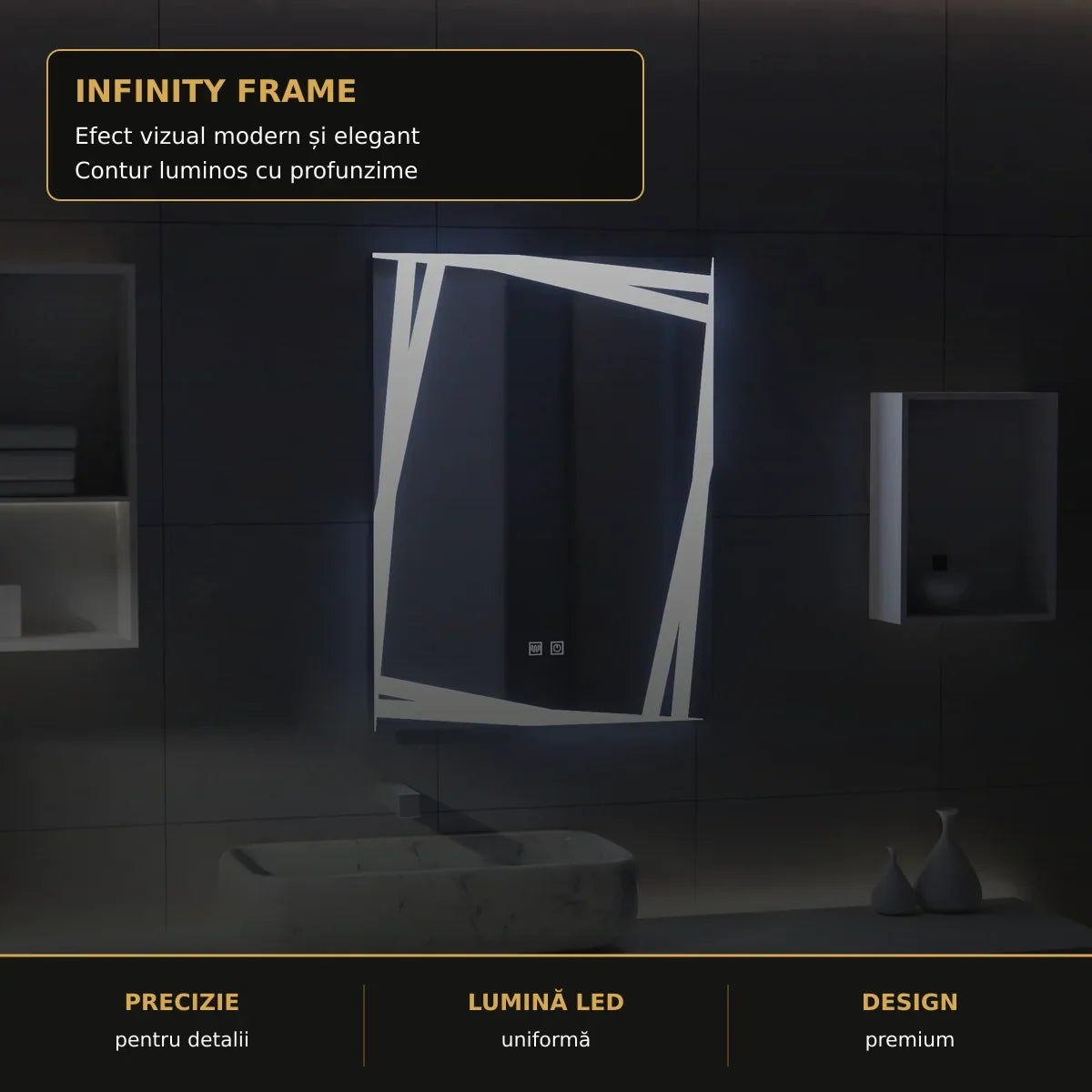 Oglindă LED Infinitum 60x80 cm – detaliu premium