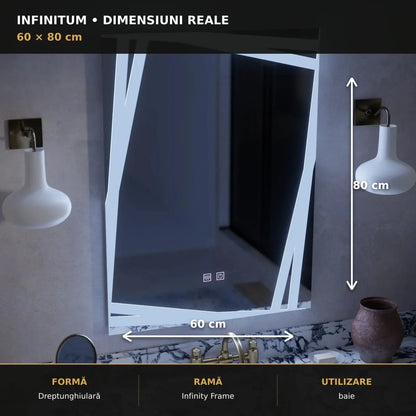 Oglindă LED Infinitum 60x80 cm – dimensiuni și format