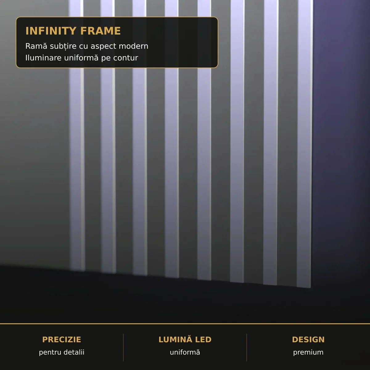Oglindă LED Infinity Frame 80x60 cm – detaliu premium