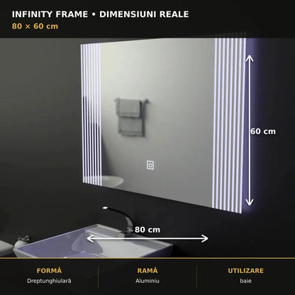 Oglindă LED Infinity Frame 80x60 cm – dimensiuni și format