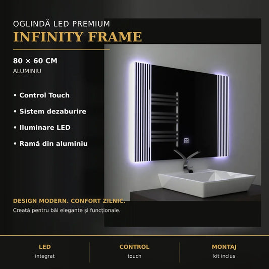 Oglindă LED Infinity Frame 80x60 cm – imagine premium