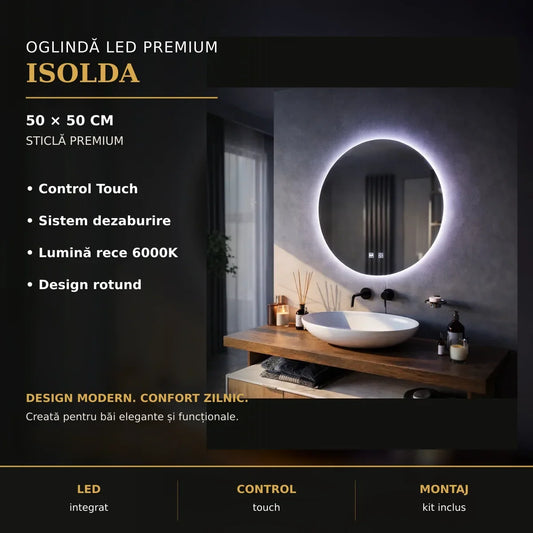 Oglindă LED Isolda Ø50 cm – imagine premium