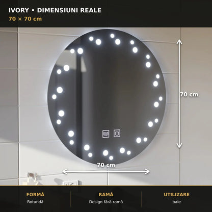 Dimensiuni oglindă LED Ivory 70x70 cm