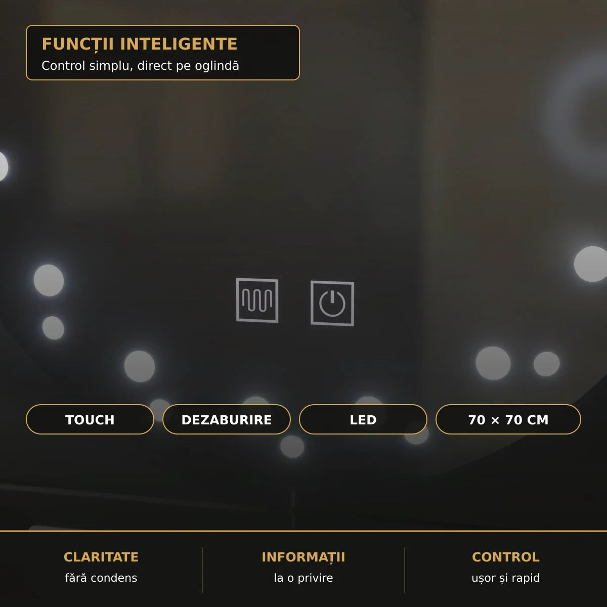 Funcții oglindă Ivory: Touch, dezaburire și LED
