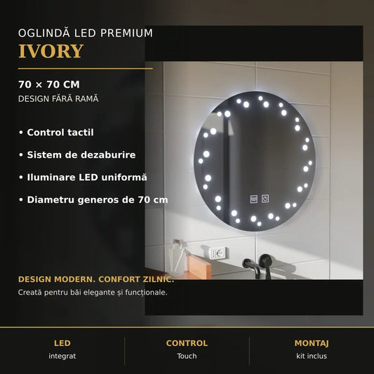 Oglindă LED Ivory 70x70 cm – imagine premium