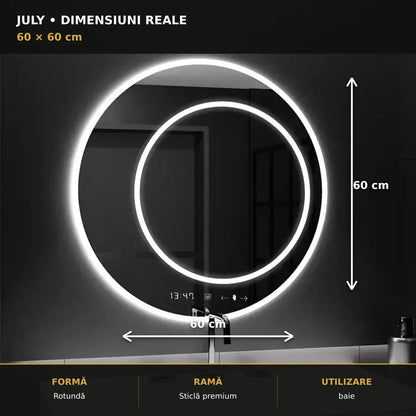Oglindă LED July Ø60 cm – dimensiuni și format