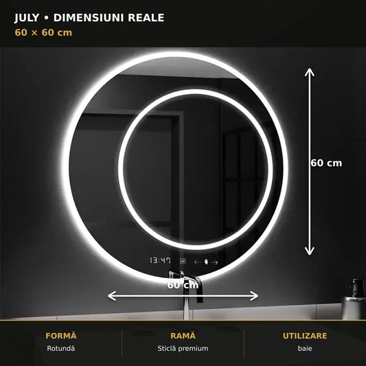 Oglindă LED July Ø60 cm – dimensiuni și format