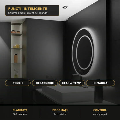 Oglindă LED July Ø60 cm – funcții inteligente