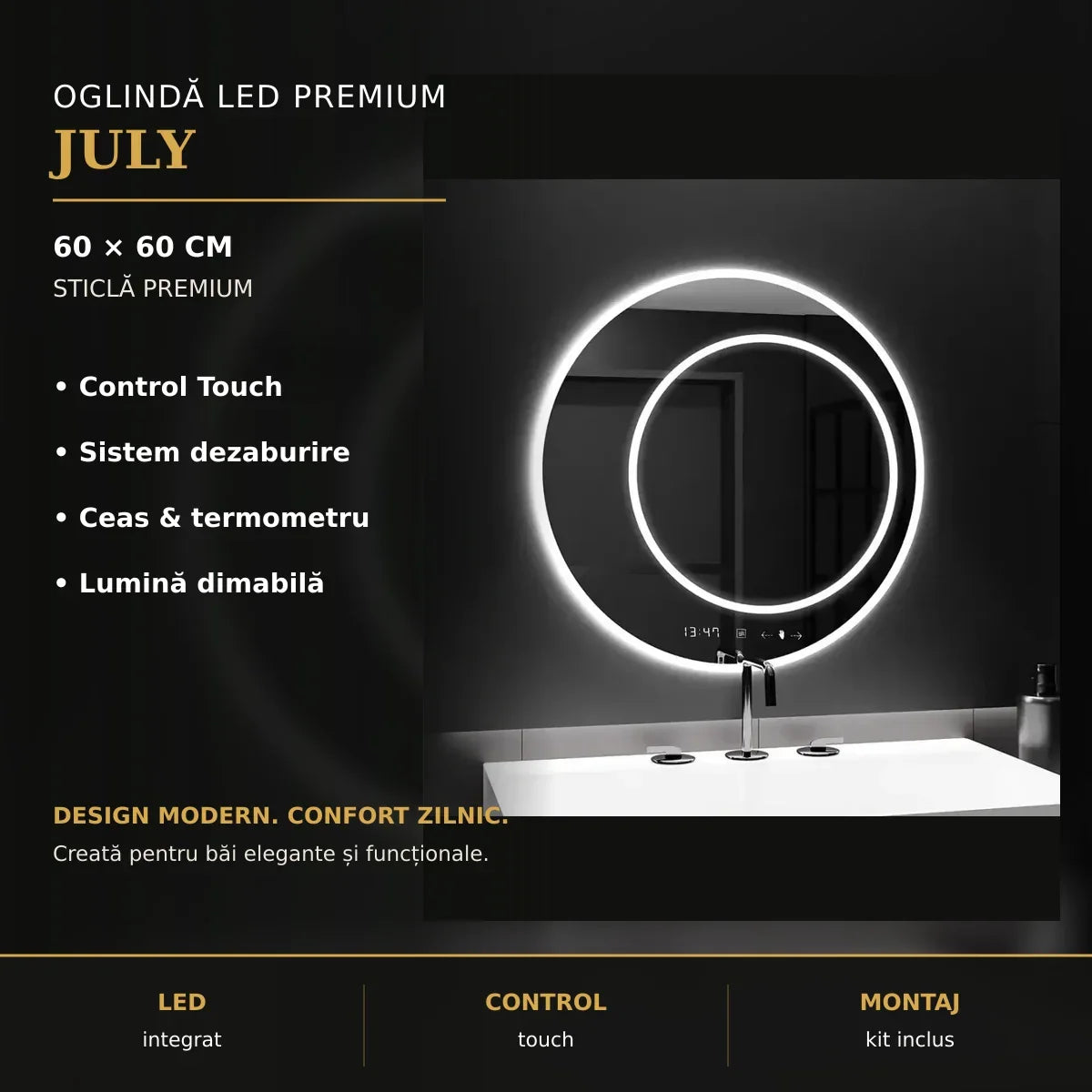 Oglindă LED July Ø60 cm – imagine premium
