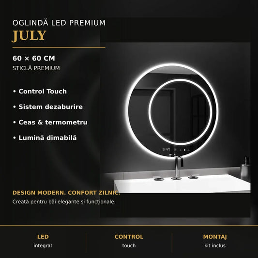 Oglindă LED July Ø60 cm – imagine premium