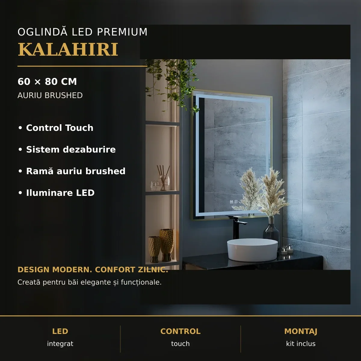 Oglindă LED Kalahiri 60x80 cm – imagine premium