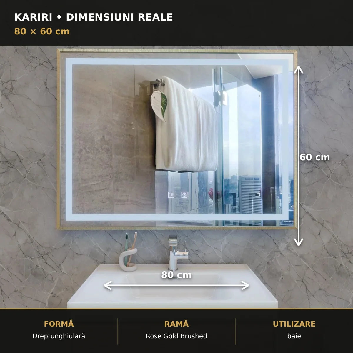 Oglindă LED Kariri 80x60 cm – dimensiuni și format