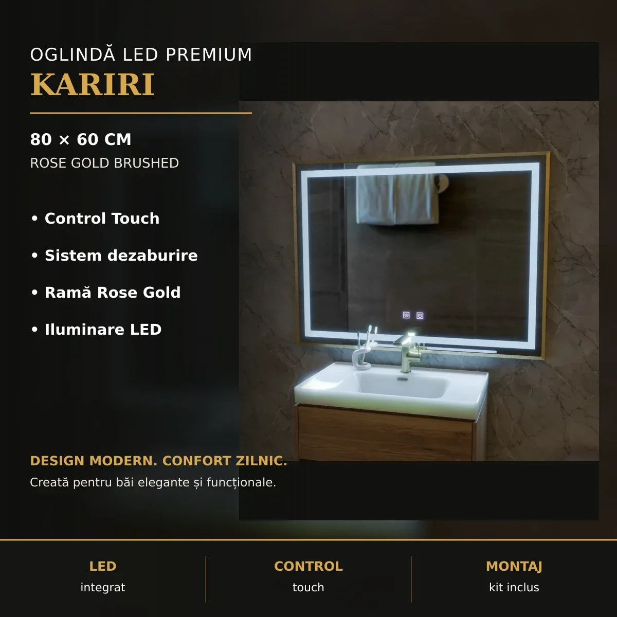 Oglindă LED Kariri 80x60 cm – imagine premium