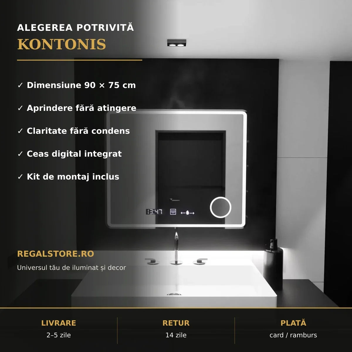 Oglindă LED Kontonis 90x75 cm – beneficii principale