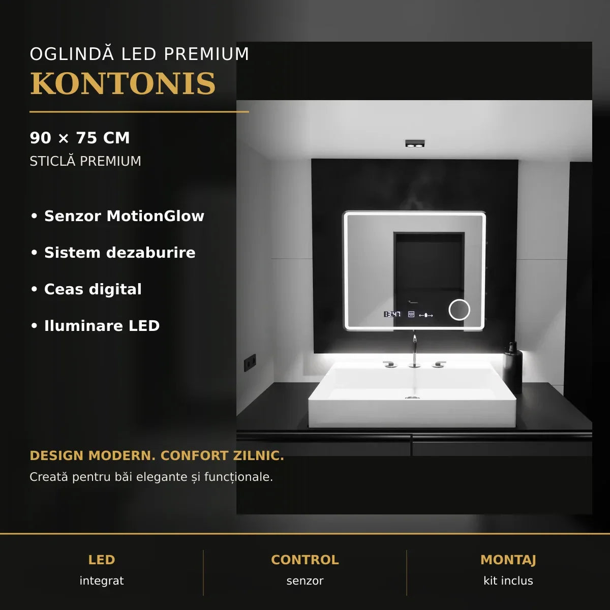 Oglindă LED Kontonis 90x75 cm – imagine premium