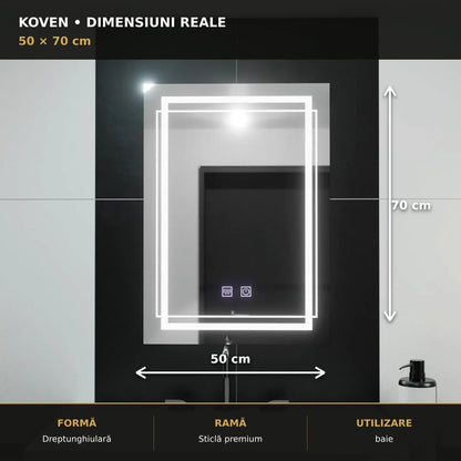 Oglindă LED Koven 50x70 cm – dimensiuni și format