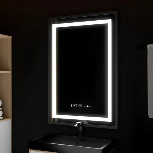 Oglinda LED Rectangulara 60x80 Verite Majeste Noir Motion Glow Marcello, Sistem Dezaburire, Termometru si Ceas, Dimabila