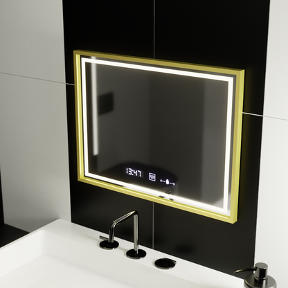 Oglinda LED Rectangulara 80x60 Verite Royale Gold MotionGlow Marcello, Sistem Dezaburire, Termometru si Ceas, Dimabila