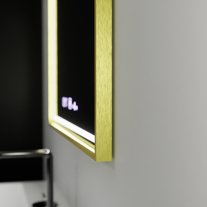 Oglinda LED Rectangulara 80x60 Verite Royale Gold MotionGlow Marcello, Sistem Dezaburire, Termometru si Ceas, Dimabila