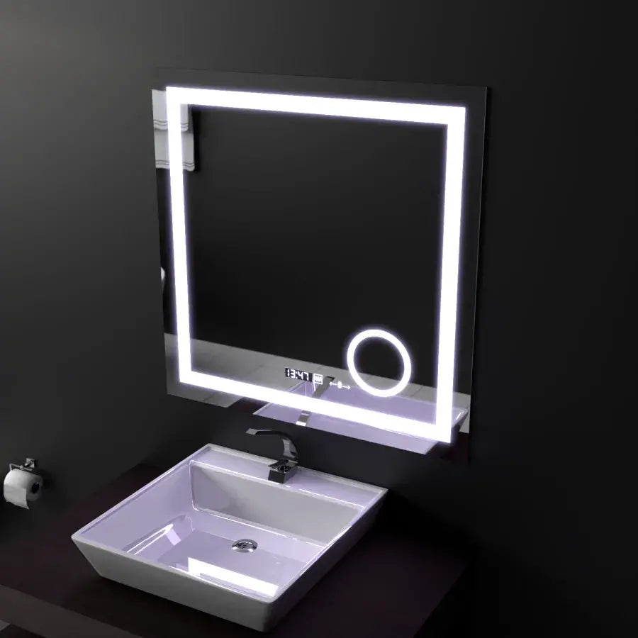 Oglinda LED Rectangulara, 60x60cm, Souverain MotionGlow Marcello, Sistem Dezaburire, Ceas & Termometru, Lupa Cosmetica, Dimabila