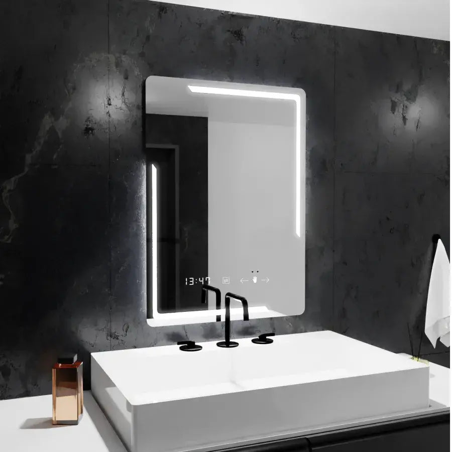 Oglinda LED Rectangulara, 80x60cm, Rayonnement MotionGlow Marcello, Sistem Dezaburire, Ceas & Termometru, Dimabila – ogl