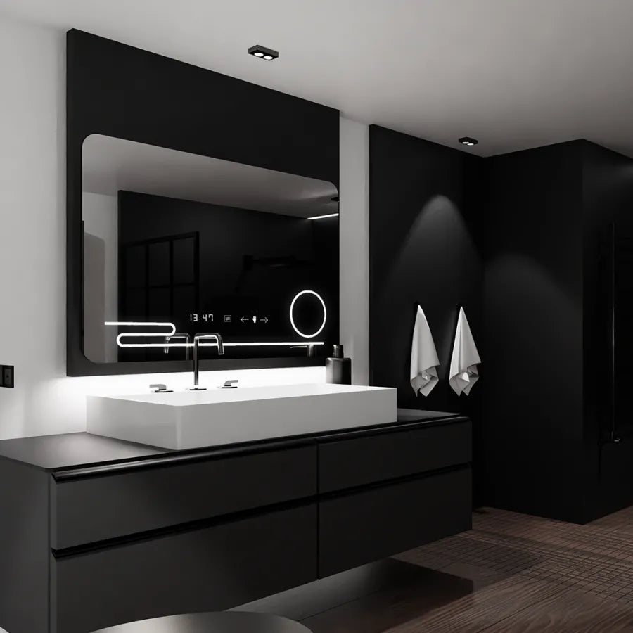 Oglinda LED Rectangulara, 120x80cm, Harmonie MotionGlow Marcello, Sistem Dezaburire, Ceas & Termometru, Lupa Cosmetica,