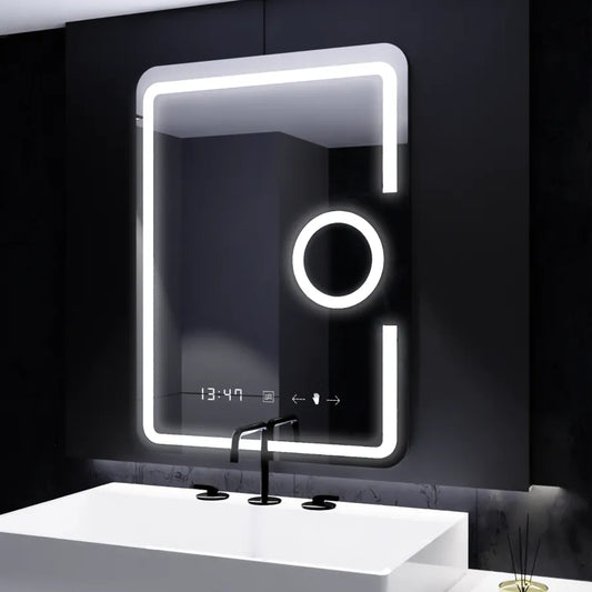 Oglinda LED Rectangulara 60x80 Eclat MotionGlow Marcello, Lupa Cosmetica, Sistem Dezaburire, Termometru & Ceas, Dimabila