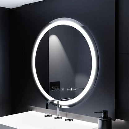 Oglinda LED Rotunda 70 Celeste MotionGlow Marcello, Sistem Dezaburire, Termometru si Ceas, Dimabila