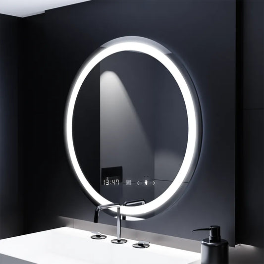 Oglinda LED Rotunda 70 Celeste MotionGlow Marcello, Sistem Dezaburire, Termometru si Ceas, Dimabila