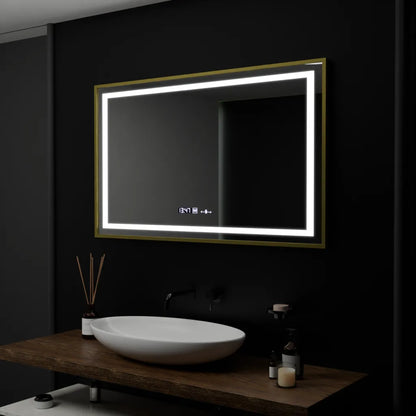 Oglinda LED Rectangulara, 100x80cm, Verite Royale Gold Motion Glow Marcello, Sistem Dezaburire, Ceas & Termometru, Dimab