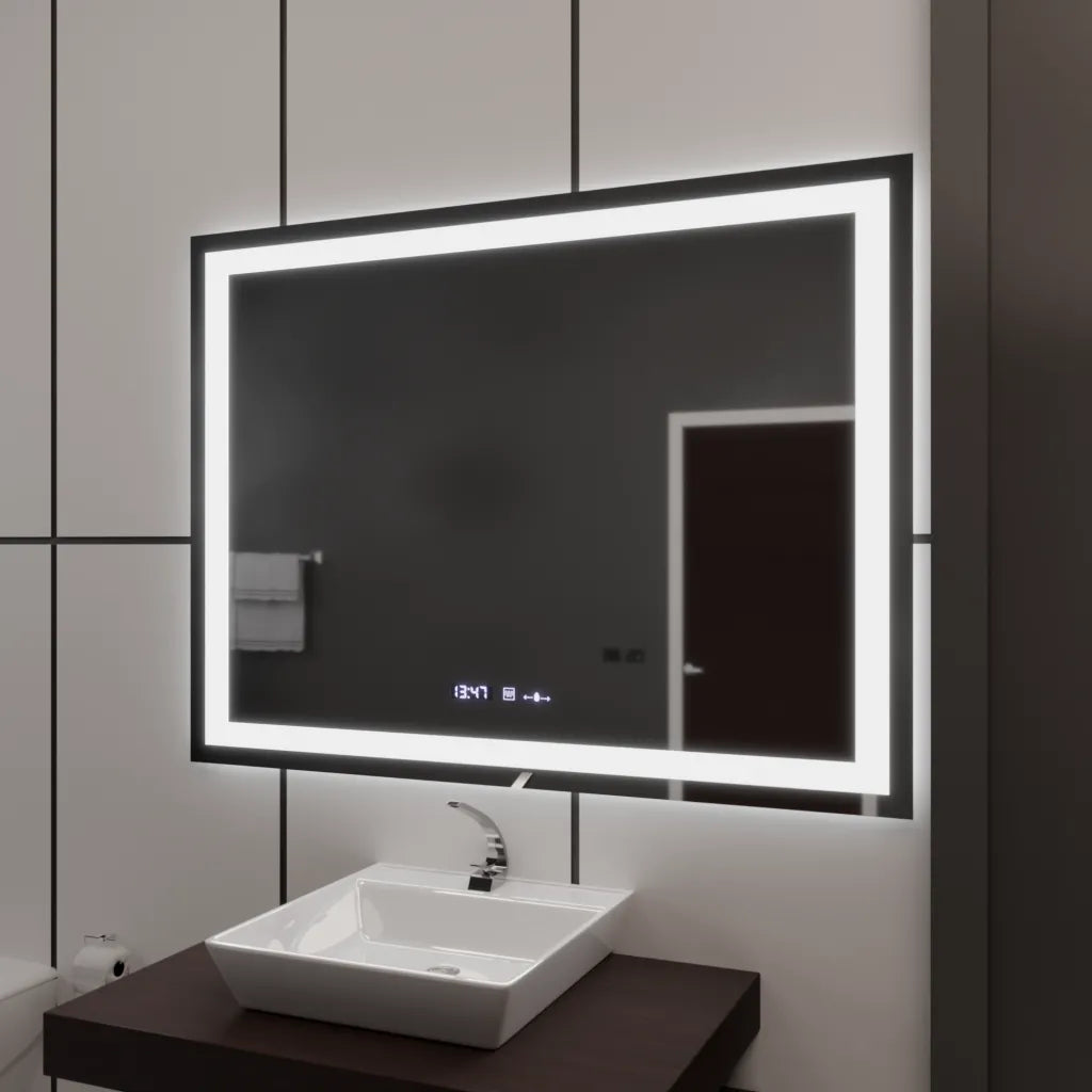 Oglinda LED Rectangulara 100x75cm Verite MotionGlow Marcello, Sistem Dezaburire, Termometru si Ceas, Dimabila