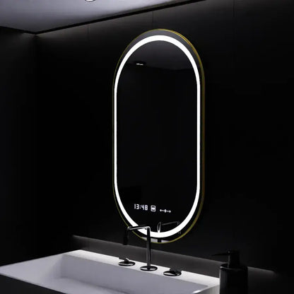 Oglinda LED Ovala, 50x80cm, Roven Senzor MotionGlow Marcello, Sistem Dezaburire, Ceas & Termometru, Dimabila