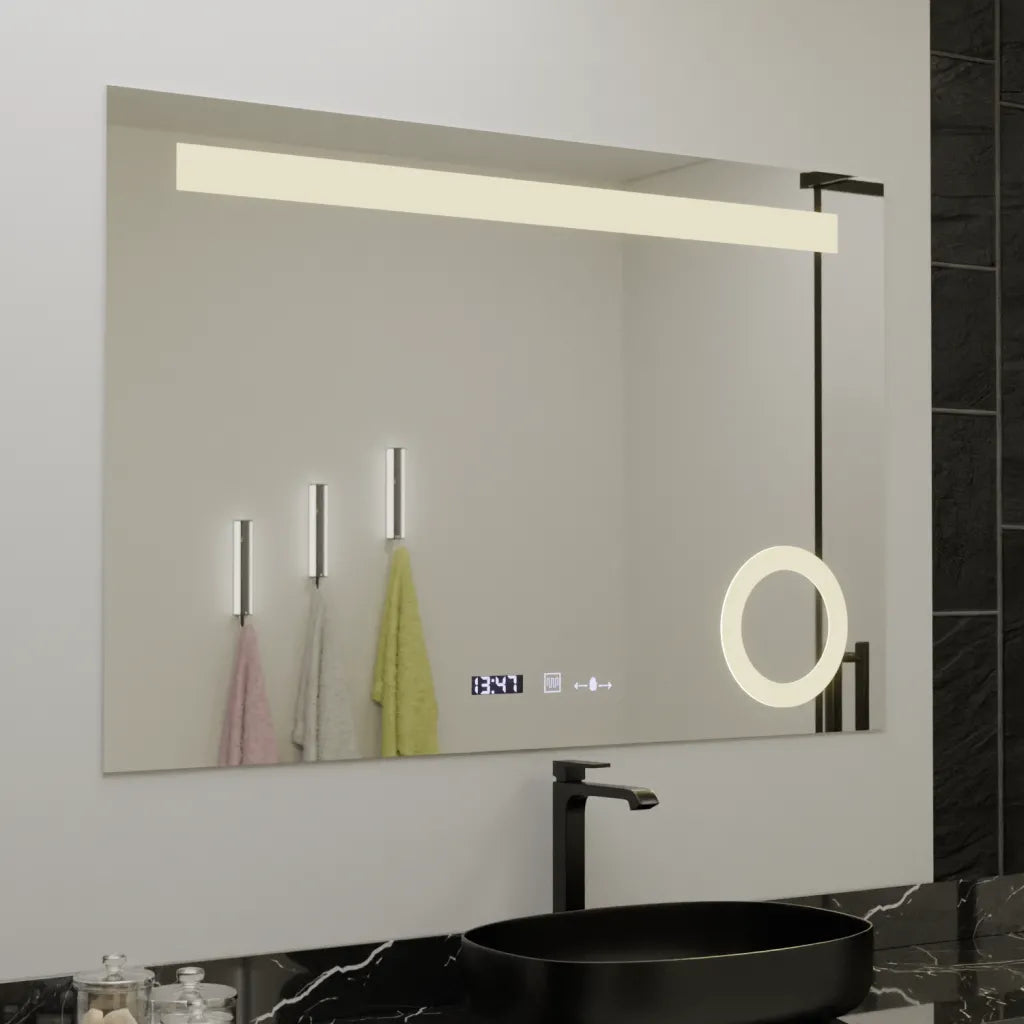 Oglinda LED Rectangulara, 120x80cm, ABSOLU MotionGlow Marcello, Sistem Dezaburire, Ceas & Termometru, Lupa Cosmetica, Di