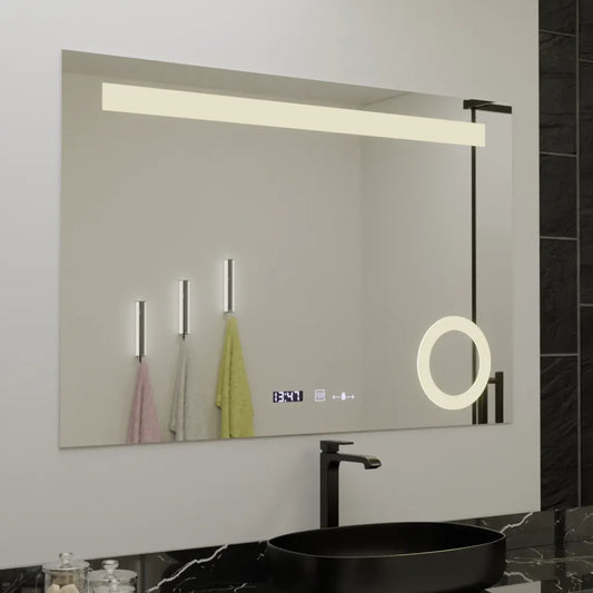 Oglinda LED Rectangulara, 120x80cm, ABSOLU MotionGlow Marcello, Sistem Dezaburire, Ceas & Termometru, Lupa Cosmetica, Di