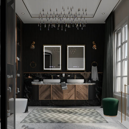 Oglinda LED Rectangulara 50x70 Verite Royale Gold Motion Glow Marcello, Sistem Dezaburire, Termometru & Ceas, Dimabila