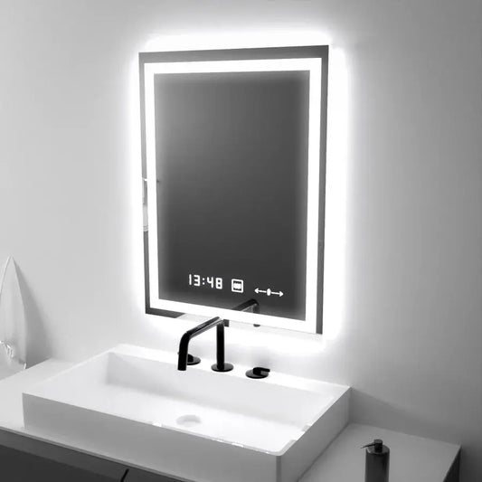 Oglinda LED Rectangulara 45x60cm Verite MotionGlow Marcello, Sistem Dezaburire, Termometru si Ceas, Dimabila