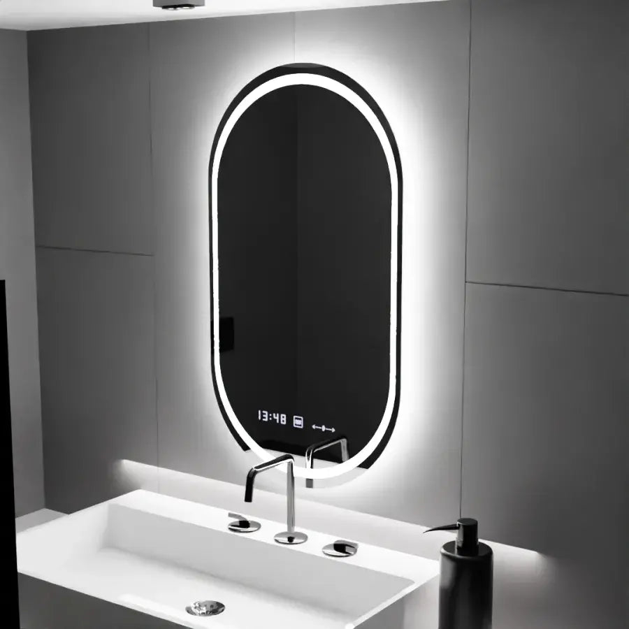 Oglinda LED Ovala 60x80 â€“ Eminence MotionGlow Marcello, Sistem Dezaburire, Termometru & Ceas, Dimabila